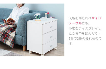 コスメボックス 鏡付き 幅45cm 奥行31cm 高さ53cm ミラー メイクボックス キャスター ホワイト 組み立て品 ドレッサー 収納 フィーゴ FIGO