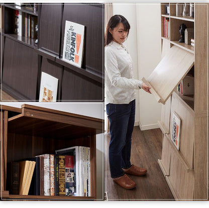 ディスプレイラック スリム 2個組 キャビネット 書棚 絵本棚 大容量 リビング 収納 本棚 木製 カウンター下 フラップ おしゃれ