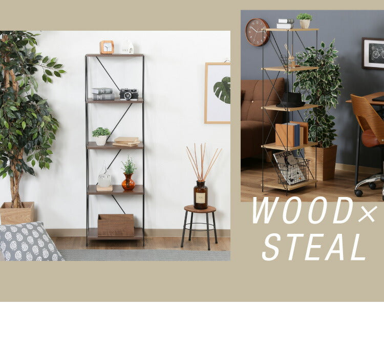 ワイヤーラック 5段 幅42cm 木目調 スチール 組み立て簡単 工具不要 おしゃれ 北欧 収納 スチールラック ワイヤーラック スチールシェルフ 子供部屋 洗面所 ディスプレイラック 隙間収納 すきま収納(代引不可)