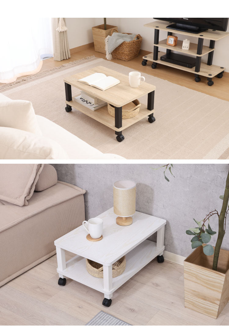 工具不要 マルチテーブル キャスター付き センターテーブル オープンラック 木目調 収納家具 ミニテーブル リビングボード サイドボード リビング ダイニング