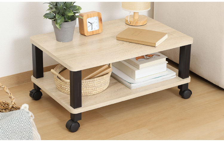 工具不要 マルチテーブル キャスター付き センターテーブル オープンラック 木目調 収納家具 ミニテーブル リビングボード サイドボード リビング ダイニング