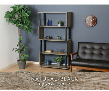 組立簡単 S字ラック オープンラック 4段 幅80 奥行30 スリム 収納 木製 木目 キッチン リビング ディスプレイ サイドテーブル