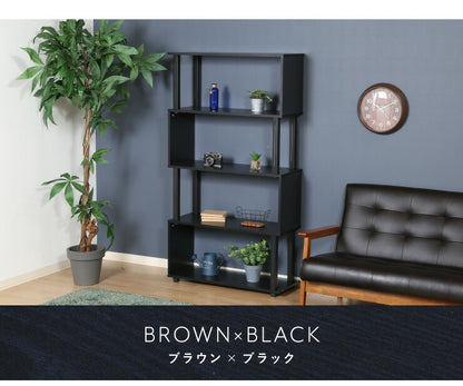 組立簡単 S字ラック オープンラック 4段 幅80 奥行30 スリム 収納 木製 木目 キッチン リビング ディスプレイ サイドテーブル