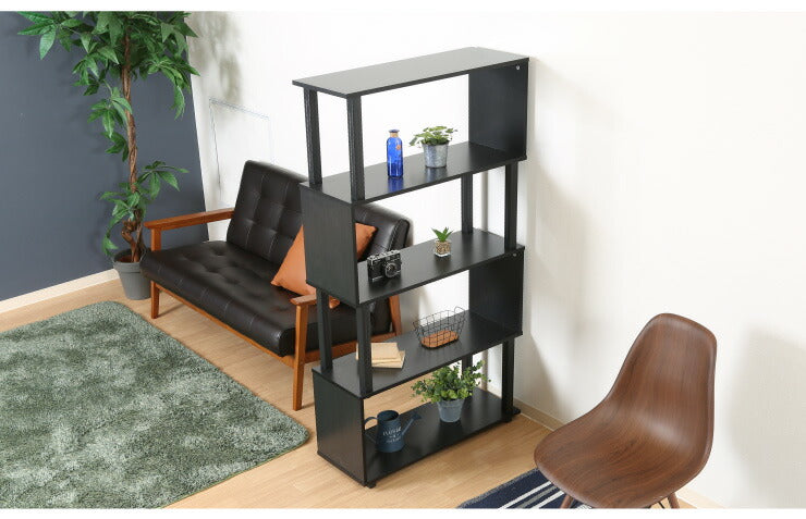 組立簡単 S字ラック オープンラック 4段 幅80 奥行30 スリム 収納 木製 木目 キッチン リビング ディスプレイ サイドテーブル