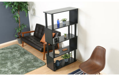 組立簡単 S字ラック オープンラック 4段 幅80 奥行30 スリム 収納 木製 木目 キッチン リビング ディスプレイ サイドテーブル