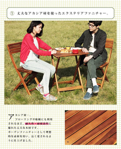 【500円OFF】ガーデンテーブル&チェアー2個セット 木製 アカシア 折りたたみ カフェ風 バルコニー アウトドア シンプル 【Philos】 フィロス(代引不可)