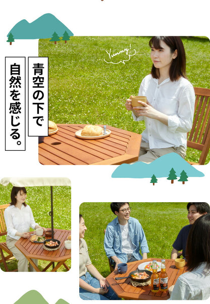ガーデン テーブル セット 3点セット 八角テーブル 90 折りたたみ ガーデンチェア アカシア 木製 ガーデンファニチャー 雨ざらし おしゃれ ガーデニング テラス アウトドア バルコニー(代引不可)