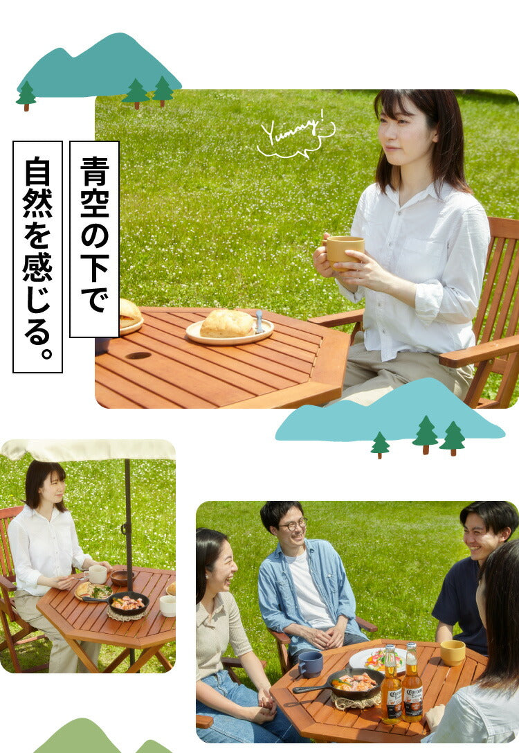 ガーデン テーブル セット 5点セット 八角テーブル 110 折りたたみ 肘付き ガーデンチェア アカシア 木製 ガーデンファニチャー 雨ざらし おしゃれ ガーデニング テラス アウトドア バルコニー(代引不可)