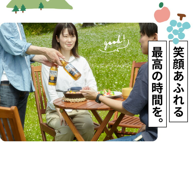 ガーデン テーブル セット 3点セット ラウンドテーブル 折りたたみ ガーデンチェア アカシア 木製 ガーデンファニチャー 雨ざらし おしゃれ ガーデニング テラス アウトドア バルコニー(代引不可)