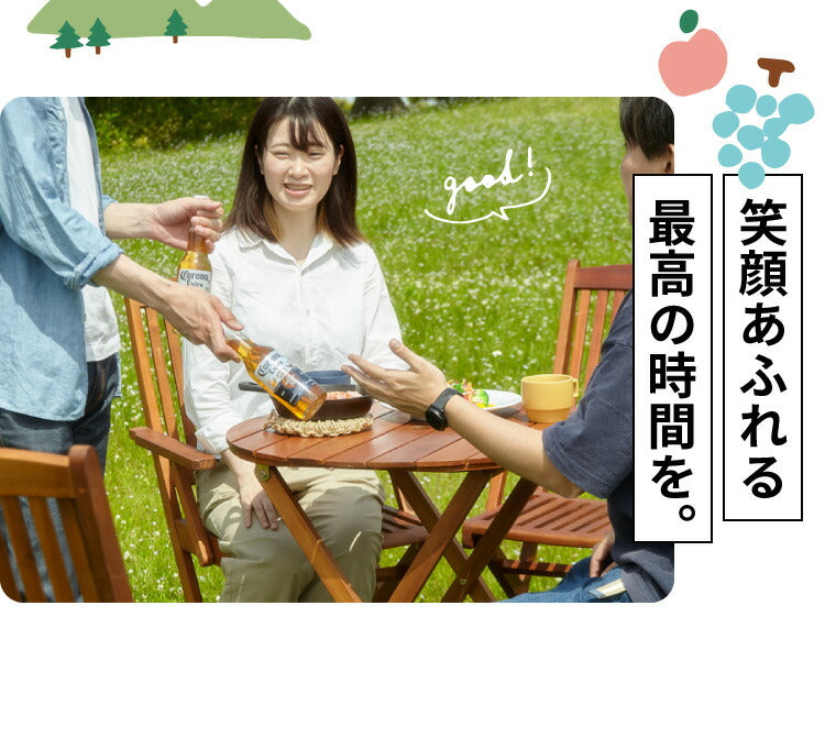 ガーデン テーブル セット 3点セット ラウンドテーブル 折りたたみ 肘付き ガーデンチェア アカシア 木製 ガーデンファニチャー 雨ざらし おしゃれ ガーデニング テラス アウトドア バルコニー(代引不可)