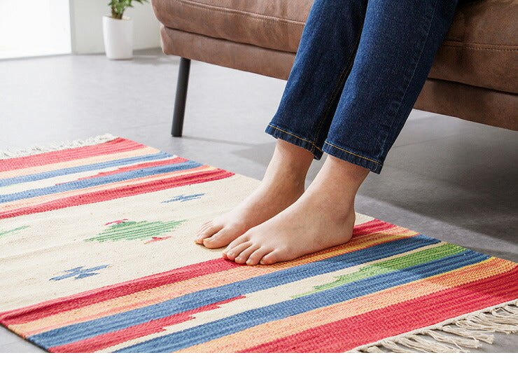 キリム コットンマット 70×120 ラグ ラグマット アジアン インド 玄関マット キッチンマット バスマット 洗える 長方形