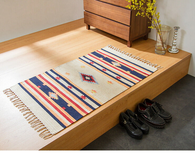 キリム コットンマット 70×120 ラグ ラグマット アジアン インド 玄関マット キッチンマット バスマット 洗える 長方形