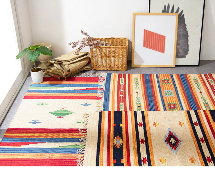 キリム コットンマット 70×120 ラグ ラグマット アジアン インド 玄関マット キッチンマット バスマット 洗える 長方形