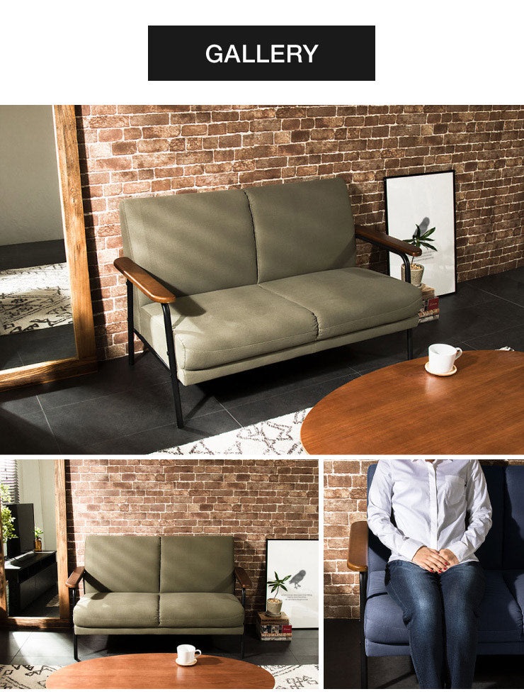 アイアンウッドソファ ファブリックタイプ 2人掛け 木肘 インダストリアル アイアン 木製 ソファ ソファー 2P シンプル 二人掛け ソファインテリア