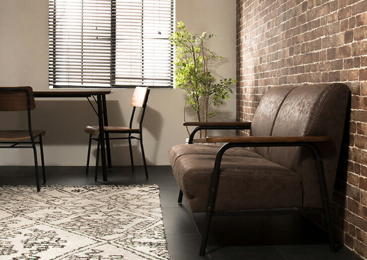 アイアンウッドソファ 合皮タイプ 2人掛け 木肘 PVC レザー インダストリアル アイアン 木製 ソファ ソファー シンプル 二人掛け