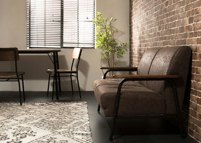 アイアンウッドソファ 合皮タイプ 2人掛け 木肘 PVC レザー インダストリアル アイアン 木製 ソファ ソファー シンプル 二人掛け