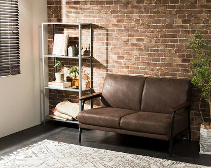 アイアンウッドソファ 合皮タイプ 2人掛け 木肘 PVC レザー インダストリアル アイアン 木製 ソファ ソファー シンプル 二人掛け