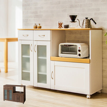 キッチンカウンター サージュ カウンターテーブル 食器棚 引き戸 レンジ台 幅120cm キャスター キッチン収納 木製