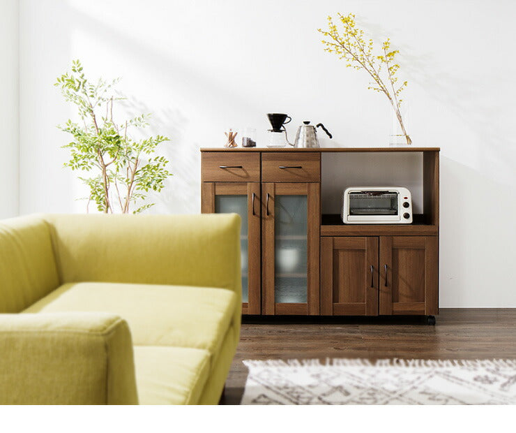 キッチンカウンター サージュ カウンターテーブル 食器棚 引き戸 レンジ台 幅120cm キャスター キッチン収納 木製