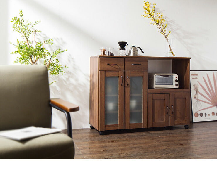 キッチンカウンター サージュ カウンターテーブル 食器棚 引き戸 レンジ台 幅120cm キャスター キッチン収納 木製