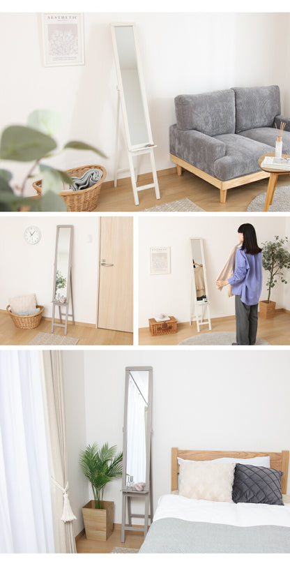 スリムミラー 棚付き 折りたたみ式 鏡 姿見 ミラー シンプル くすみカラー おしゃれ 可愛い ワンルーム 新生活 一人暮らし 鏡 北欧 スリム 飛沫防止