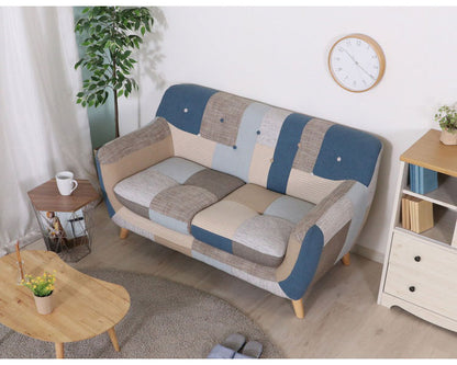 ソファ 2人掛け 幅134 パッチワーク おしゃれ 北欧 ファブリック カフェ ソファー sofa 二人掛け 2P ローソファ フロアソファ かわいい(代引不可)