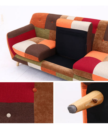 ソファ 3人掛け 幅182 パッチワーク おしゃれ 北欧 ファブリック カフェ ソファー sofa 三人掛け 3P ローソファ フロアソファ かわいい(代引不可)