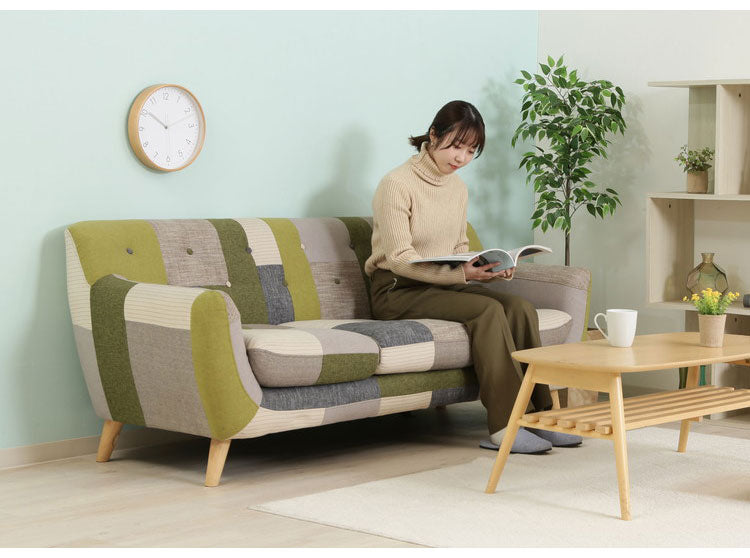 ソファ 3人掛け 幅182 パッチワーク おしゃれ 北欧 ファブリック カフェ ソファー sofa 三人掛け 3P ローソファ フロアソファ かわいい(代引不可)
