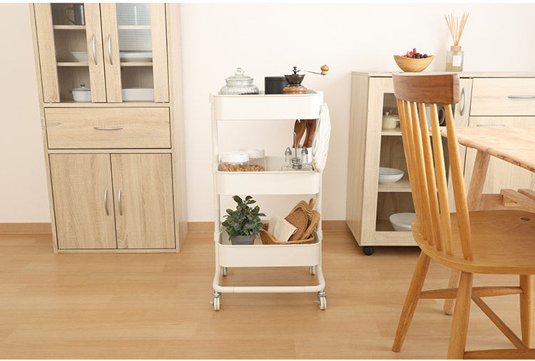 ワゴン 高さ調節可能 3段 収納ワゴン 組立簡単 ねじ不要 キャスター付き 収納ラック ナチュラル バスケット 可動式 トローリーワゴン(代引不可)