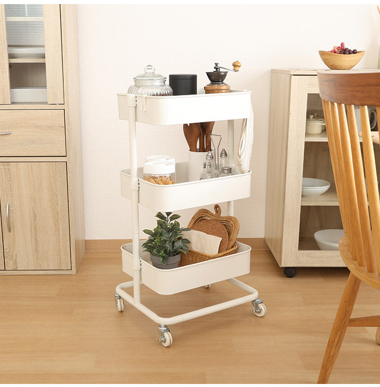 ワゴン 高さ調節可能 3段 収納ワゴン 組立簡単 ねじ不要 キャスター付き 収納ラック ナチュラル バスケット 可動式 トローリーワゴン(代引不可)