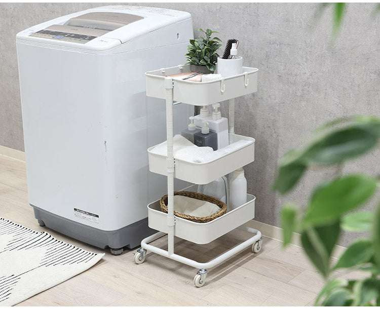 ワゴン 高さ調節可能 3段 収納ワゴン 組立簡単 ねじ不要 キャスター付き 収納ラック ナチュラル バスケット 可動式 トローリーワゴン(代引不可)