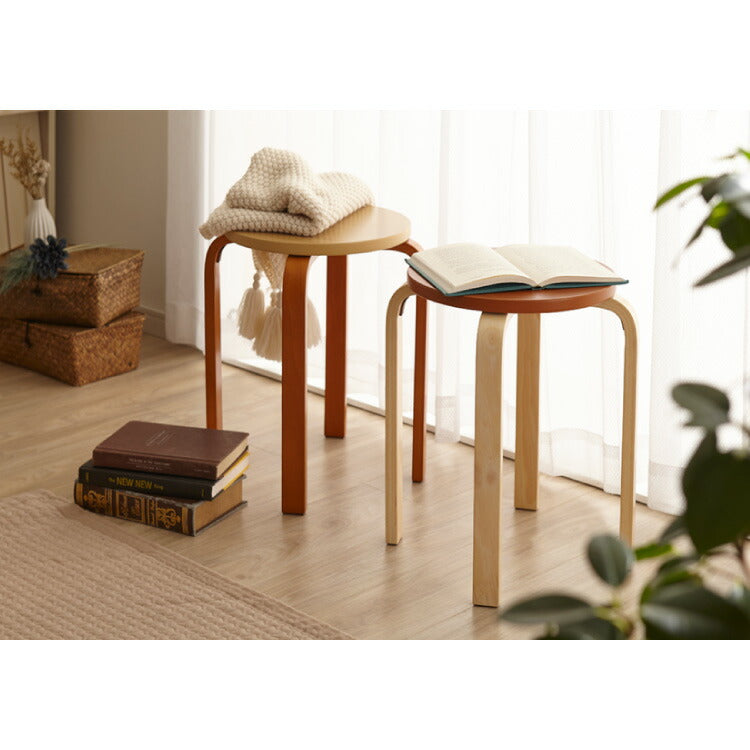 スツール 木製 単品 曲脚イス シンプル ウッド リビング オフィス おしゃれ チェア 椅子 丸いす 丸椅子 丸イス スツール スタッキングチェアー イス いす