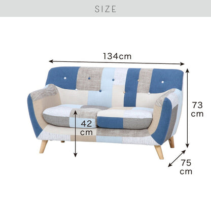 ソファ 幅135cm パッチワーク カラフル おしゃれ 2人掛け かわいい 北欧 リビングソファ ローソファ ファブリック 肘掛けあり 弾力 新生活 グリーン ブルー オレンジ ネイビー(代引不可)