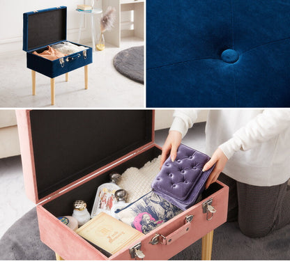 トランクスツール ベロア 幅50cm トランク型 収納スツール 収納ボックス オットマン ベルベット ファブリック 腰掛 腰掛け かわいい おしゃれ お洒落 収納付き フタ付 蓋付 玄関 リビング 座面収納