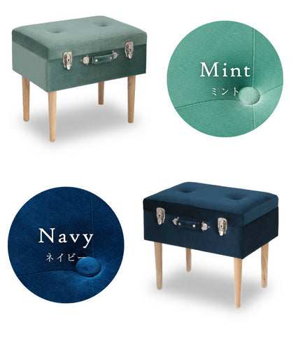 トランクスツール ベロア 幅50cm トランク型 収納スツール 収納ボックス オットマン ベルベット ファブリック 腰掛 腰掛け かわいい おしゃれ お洒落 収納付き フタ付 蓋付 玄関 リビング 座面収納