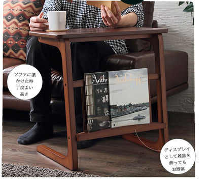 天然木ウォルナット 突き板 マガジンラック付サイドテーブル【Norn】ノルン