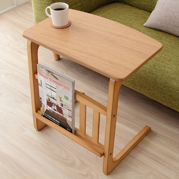 天然木オーク 突き板 マガジンラック付サイドテーブル【Norn】ノルン