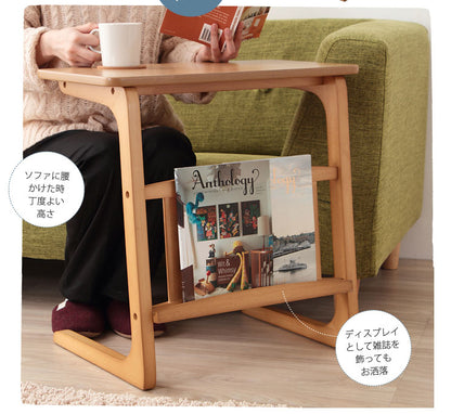 天然木オーク 突き板 マガジンラック付サイドテーブル【Norn】ノルン