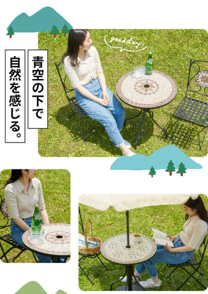 ガーデンチェア 椅子 モザイク 花柄 2脚セット 庭 折りたたみ ガーデンファニチャーセット 雨ざらし おしゃれ ガーデニング テラス アウトドア バルコニー セラミック(代引不可)