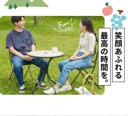ガーデンチェア 椅子 モザイク 花柄 2脚セット 庭 折りたたみ ガーデンファニチャーセット 雨ざらし おしゃれ ガーデニング テラス アウトドア バルコニー セラミック(代引不可)