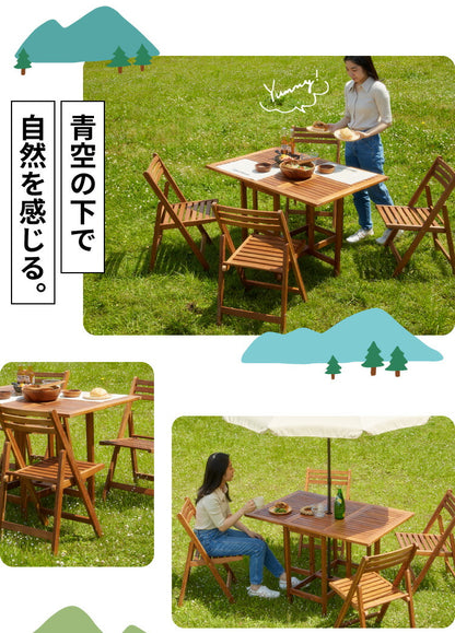 バタフライ ガーデン テーブル チェア セット コンロスペース付き ガーデンファニチャー ガーデンチェア 雨ざらし おしゃれ ガーデニング テラス アウトドア バルコニー 木製 アカシア(代引不可)