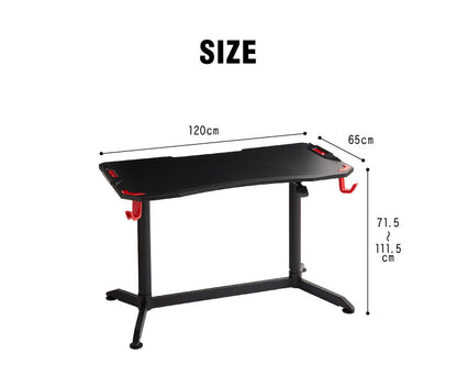 ガス圧昇降式ゲーミングデスク 幅120cm ハイタイプ ゲーミングデスク ゲームデスク 昇降式 デスク スタンディングデスク(代引不可)