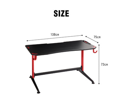 ゲーミングデスク 幅138 高さ73 奥行75 ゲームデスク PCデスク パソコン フック付き ヘッドホンフック デスク ゲーム用(代引不可)