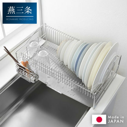 日本製 燕三条 シンクサイド 水の流れるデザイン水切り 箸立て付き 頑丈・極太フレーム ステンレス製 水切りカゴ 水切りかご 水切りラック 1306267 おしゃれ
