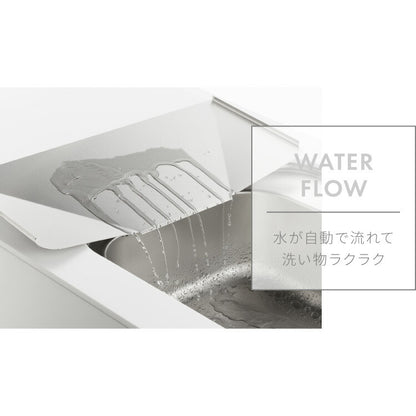 日本製 燕三条 シンクサイド 水の流れるデザイン水切り 箸立て付き 頑丈・極太フレーム ステンレス製 水切りカゴ 水切りかご 水切りラック 1306267 おしゃれ