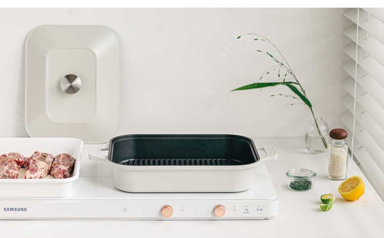 韓国発 Dr.HOWS グリルパン フタ付き アイボリー 直火・IH対応 オーブン対応 Brio ブリオ 焼く・煮る・蒸す プレート 四角 スクエア 可愛い かわいい おしゃれ ドクターハウス