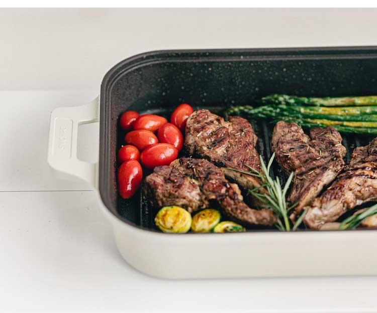 韓国発 Dr.HOWS グリルパン フタ付き アイボリー 直火・IH対応 オーブン対応 Brio ブリオ 焼く・煮る・蒸す プレート 四角 スクエア 可愛い かわいい おしゃれ ドクターハウス