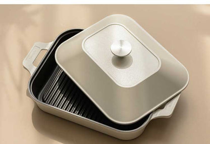 韓国発 Dr.HOWS グリルパン フタ付き アイボリー 直火・IH対応 オーブン対応 Brio ブリオ 焼く・煮る・蒸す プレート 四角 スクエア 可愛い かわいい おしゃれ ドクターハウス