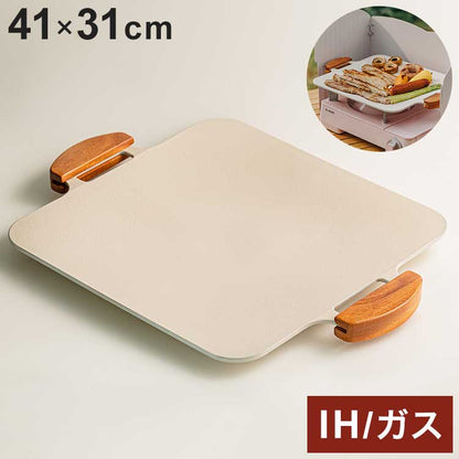 韓国発 Dr.HOWS 直火・IH対応 ソリッド グリルパン ホワイト 焼肉プレート 木製取っ手付き 可愛い かわいい おしゃれ ドクターハウス