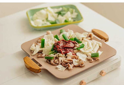 韓国発 Dr.HOWS 直火・IH対応 ソリッド グリルパン ホワイト 焼肉プレート 木製取っ手付き 可愛い かわいい おしゃれ ドクターハウス